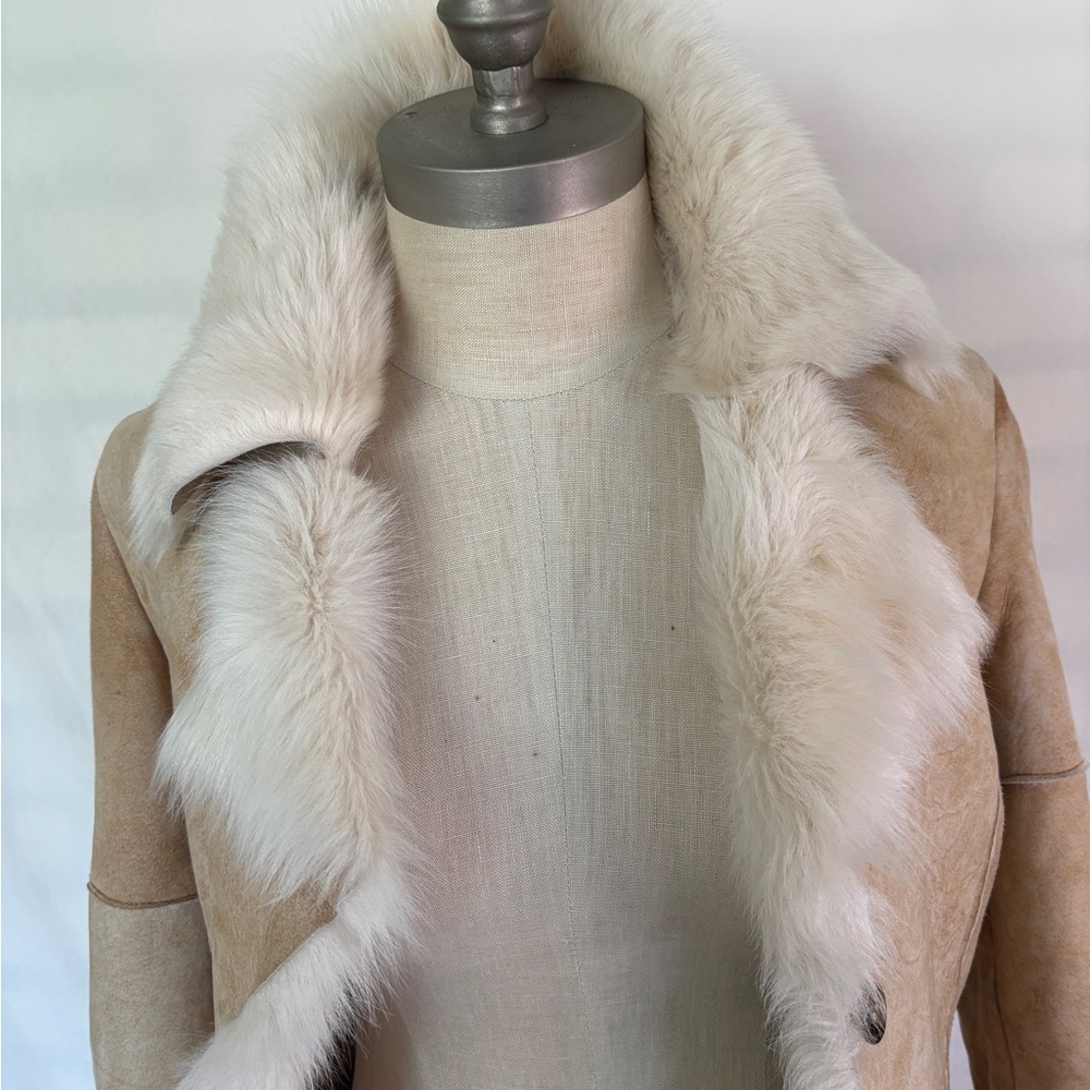 100% Shearling Full Length Camel/Ivory Vintage Coat